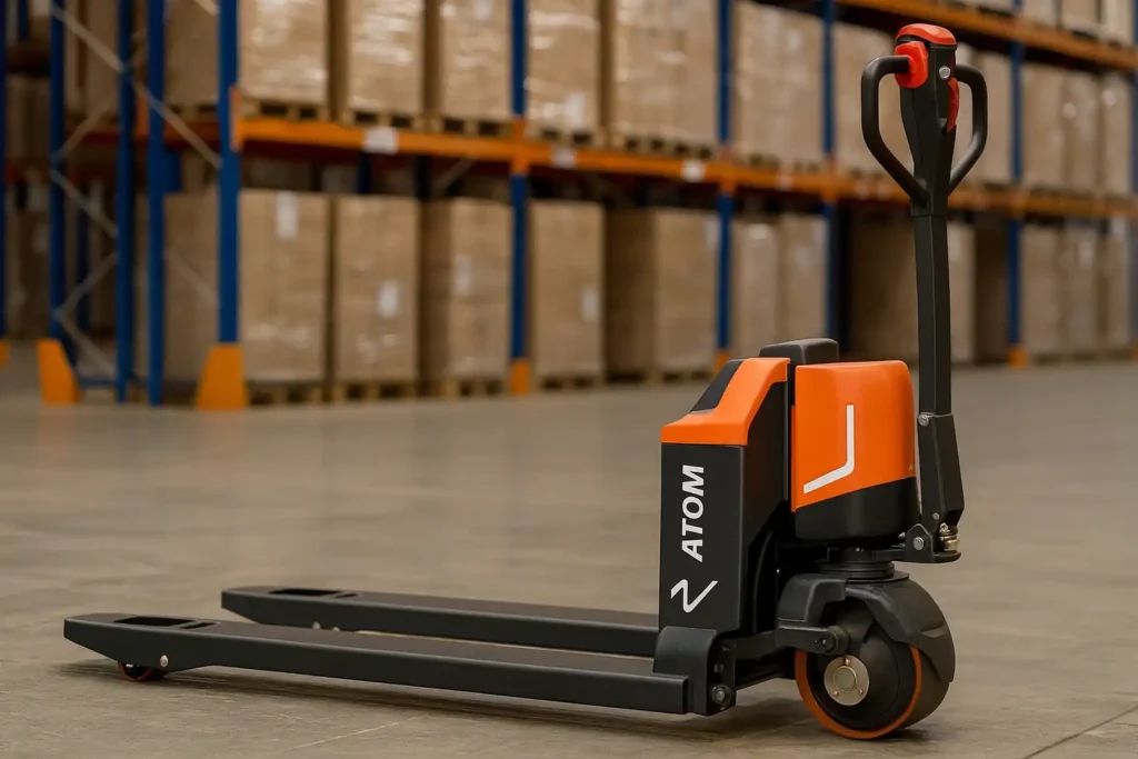 Elektryczny wózek paletowy atom w magazynie